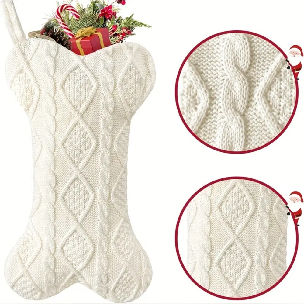 NEW Large Red and Ivory Knit Bone Stockings - Picture 2 of 6